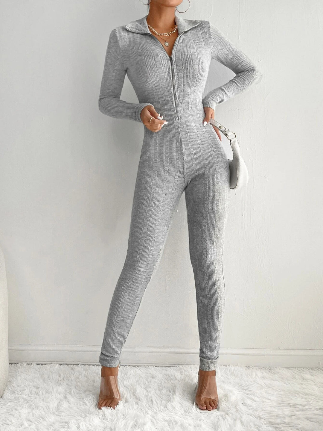 Long Sleeve Half Placket Unitard Jumpsuit