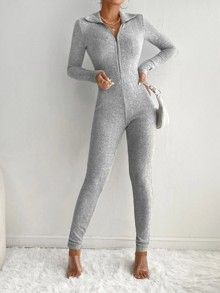 Long Sleeve Half Placket Unitard Jumpsuit