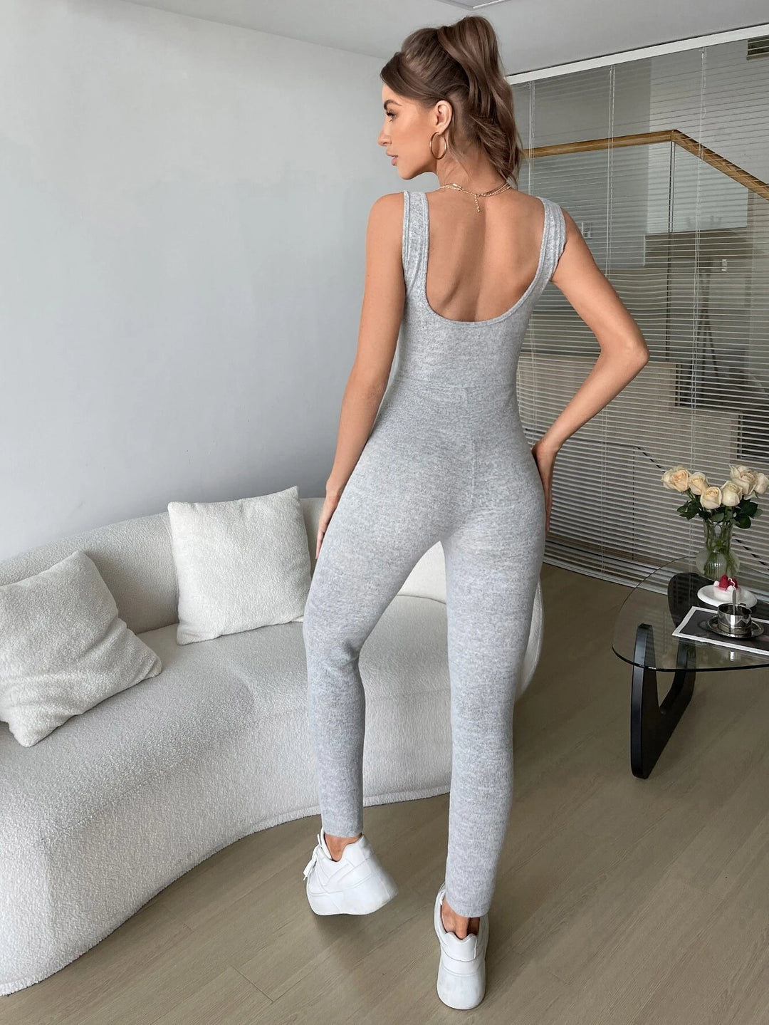 Combinaison Unitard Cami en tricot côtelé 