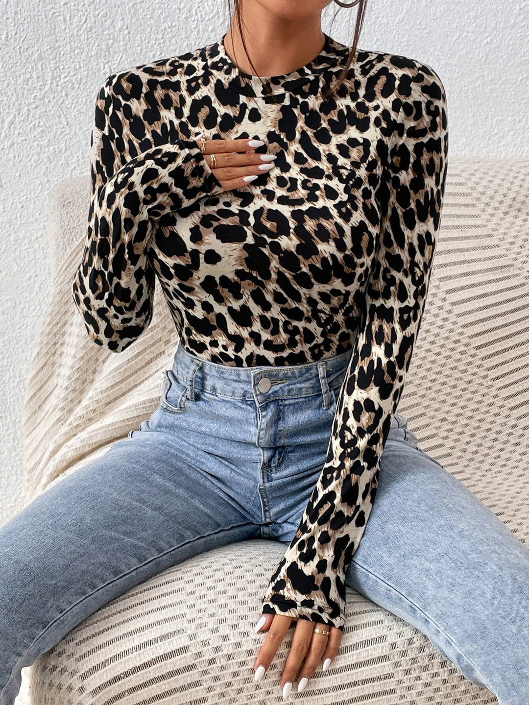 Leopard Print Mock Neck Bodysuit