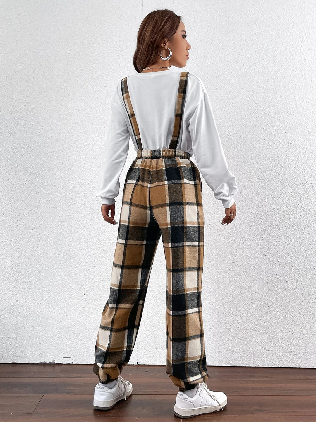 Plaid Print Overall Jumpsuit Without Top