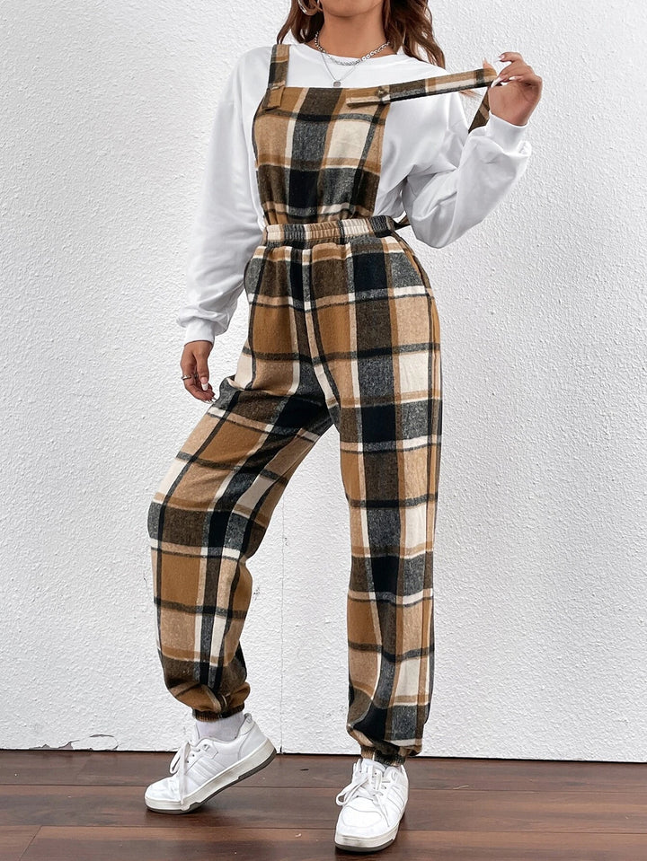 Plaid Print Overall Jumpsuit Without Top