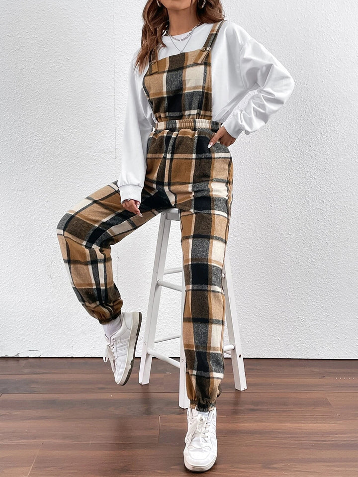 Plaid Print Overall Jumpsuit Without Top