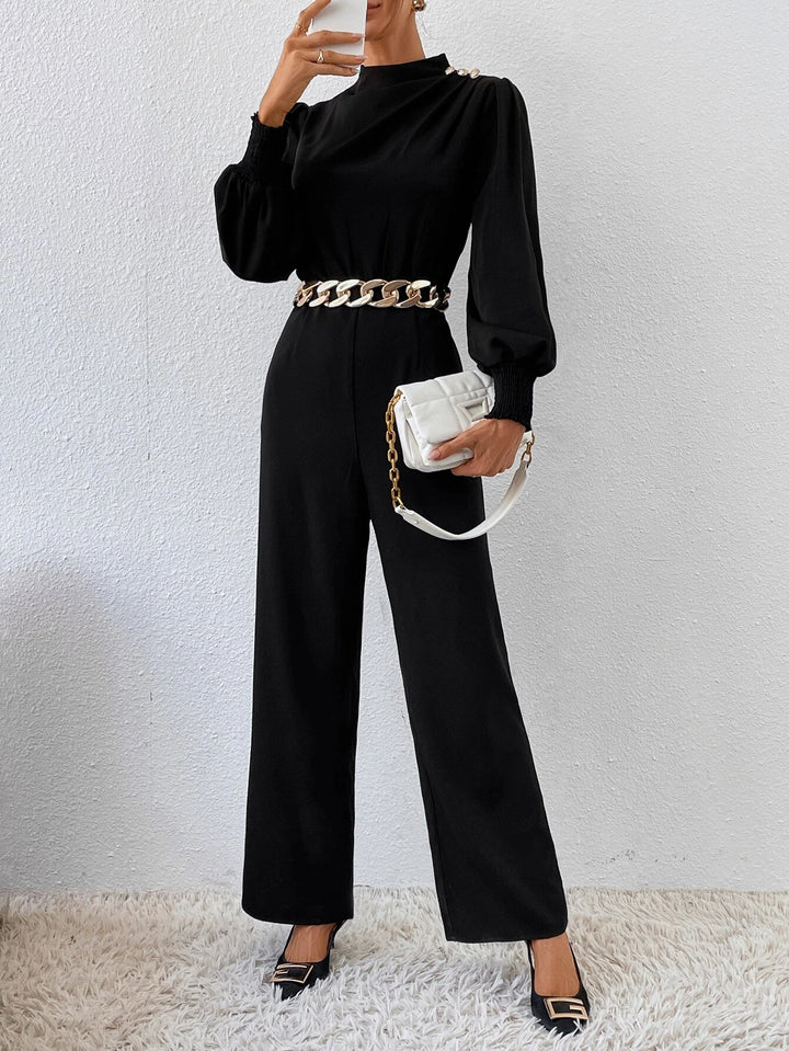 Neck Lantern Sleeve Jumpsuit