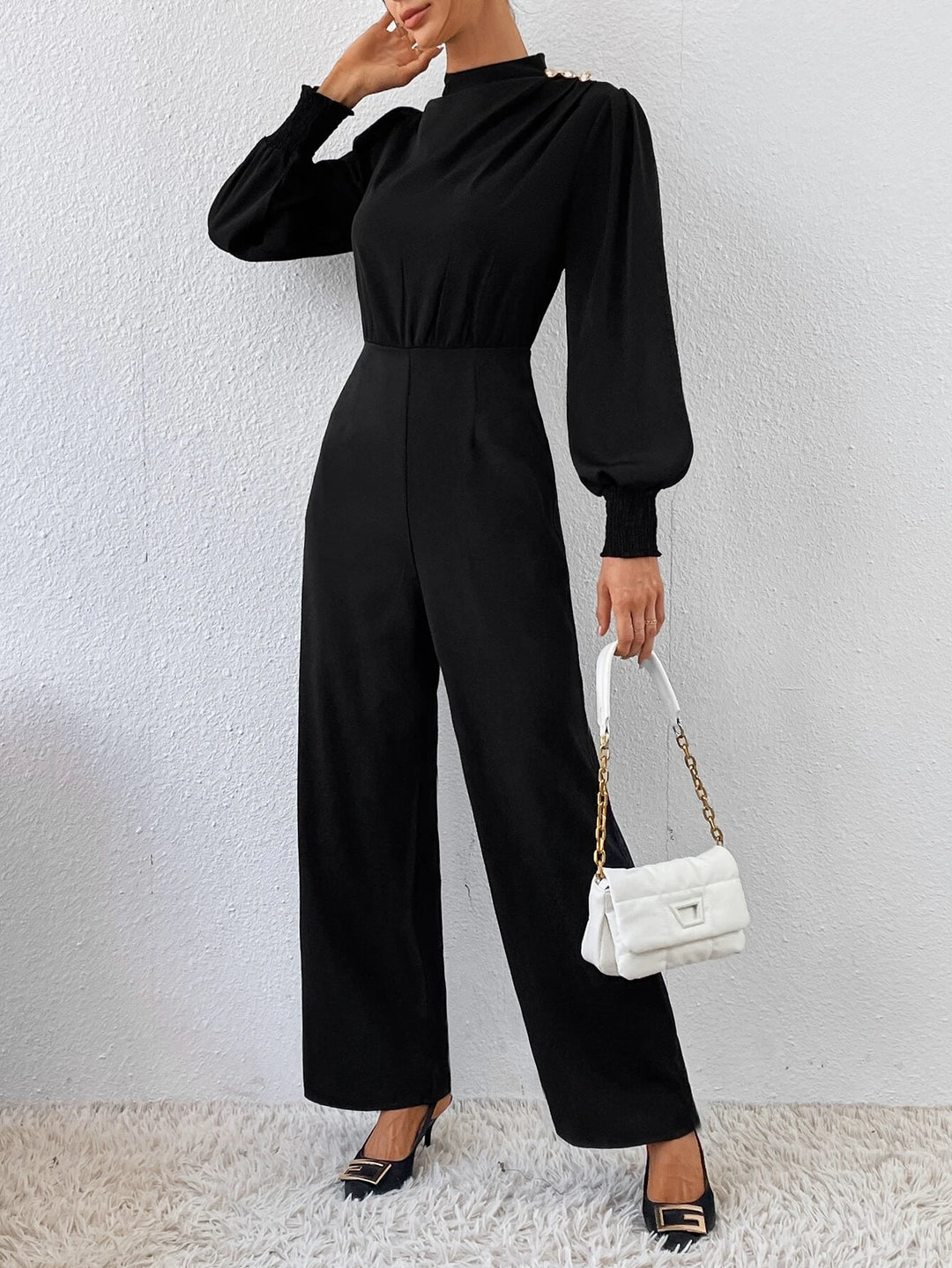 Neck Lantern Sleeve Jumpsuit