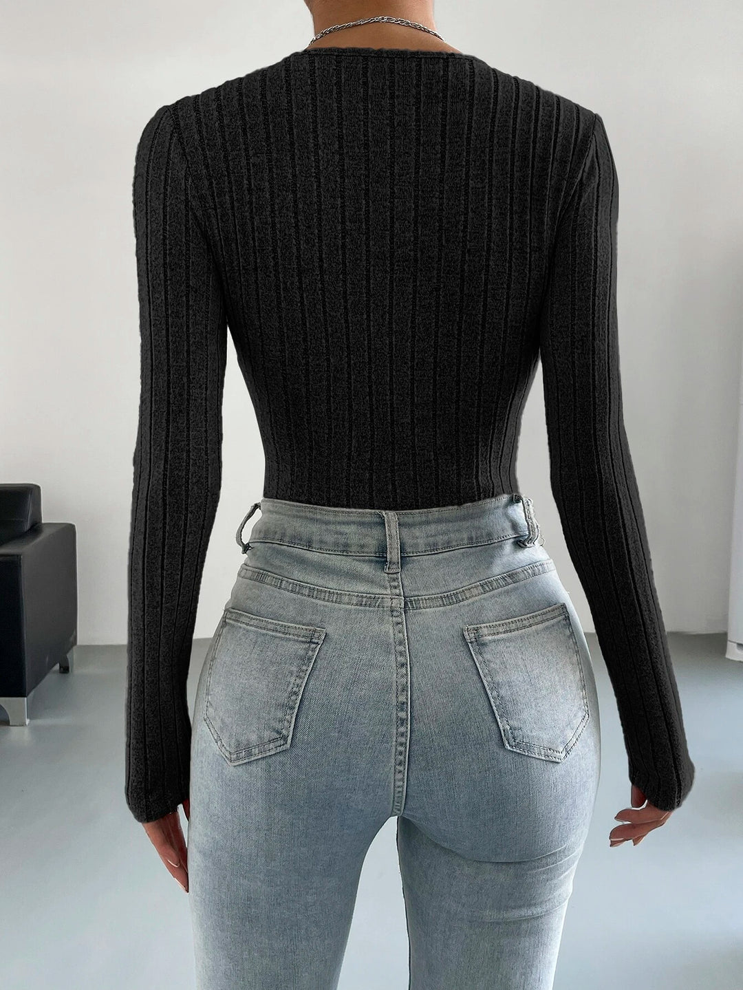 Surplice Neck Ribbed Knit Bodysuit