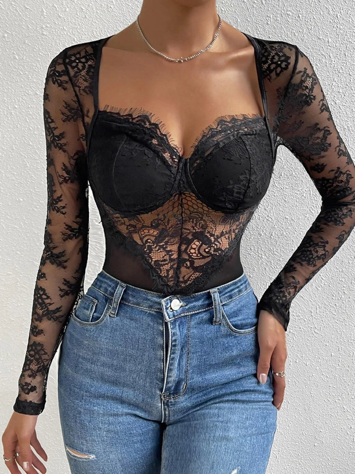 Long Sleeved Lace Bodysuit