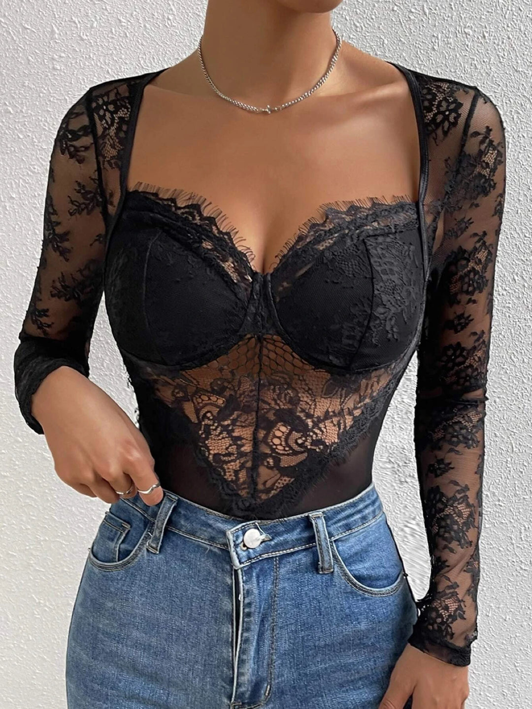 Long Sleeved Lace Bodysuit