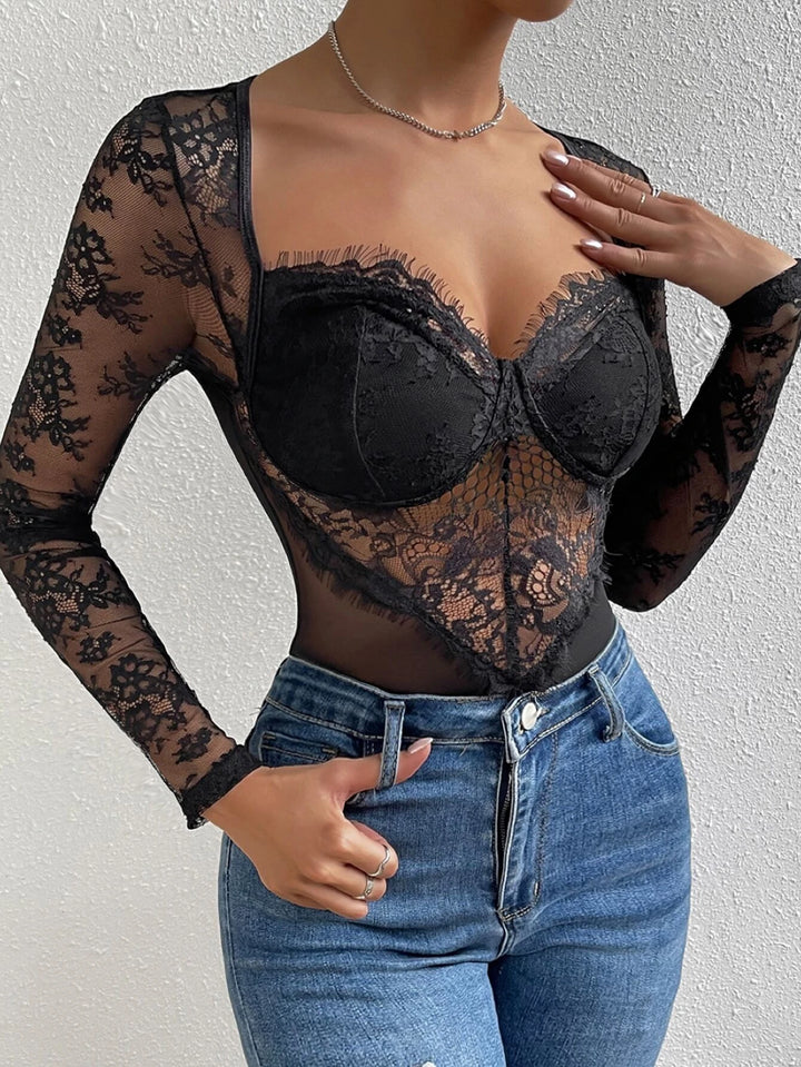 Long Sleeved Lace Bodysuit