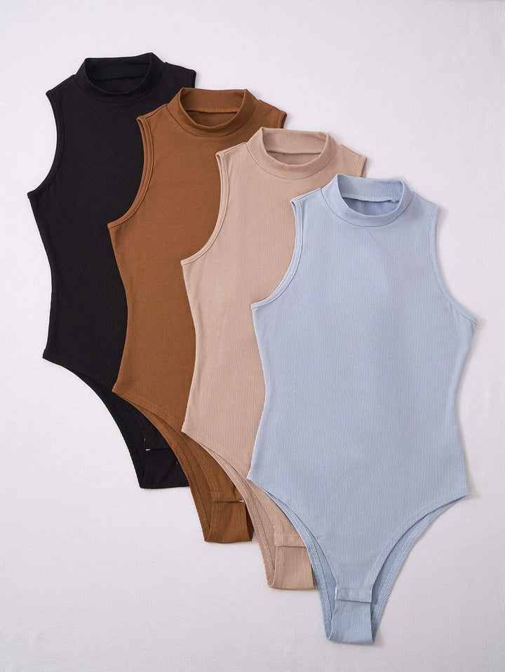 Mock Neck Rib Knit Bodysuit Four Set