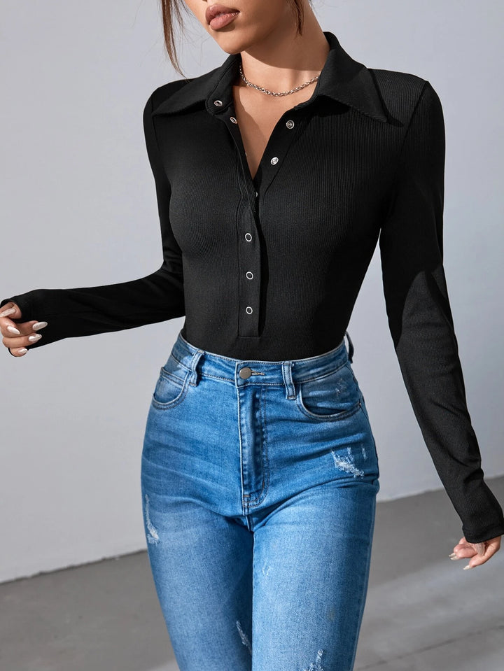 Button Front Ribbed Knit Bodysuit