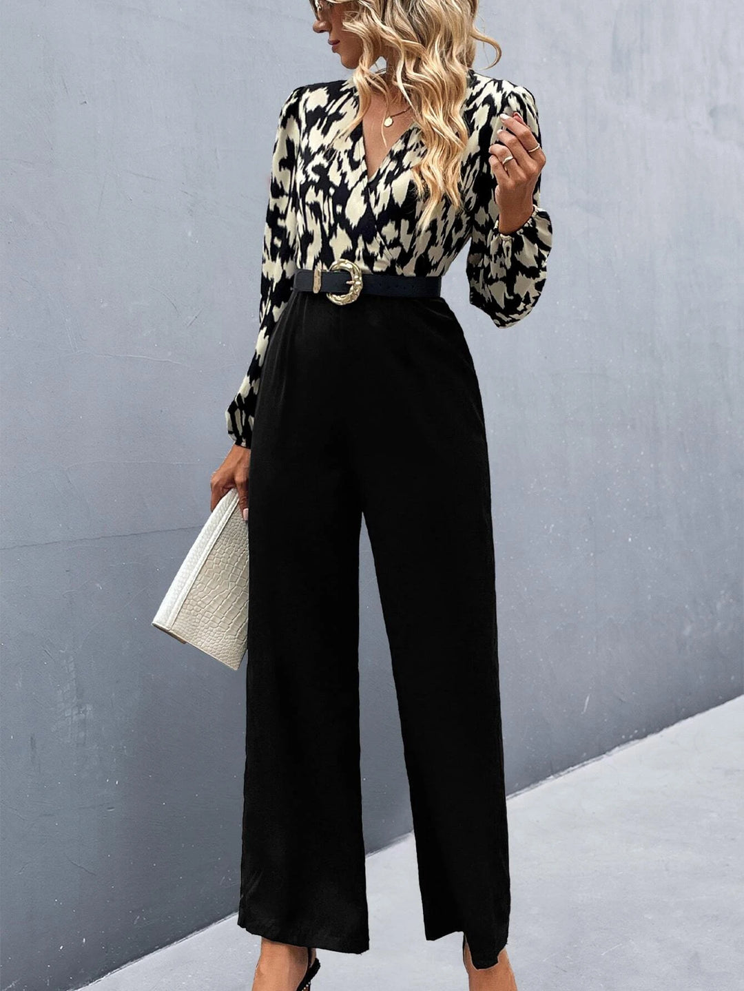 Graphic Print Lantern Sleeve Jumpsuit