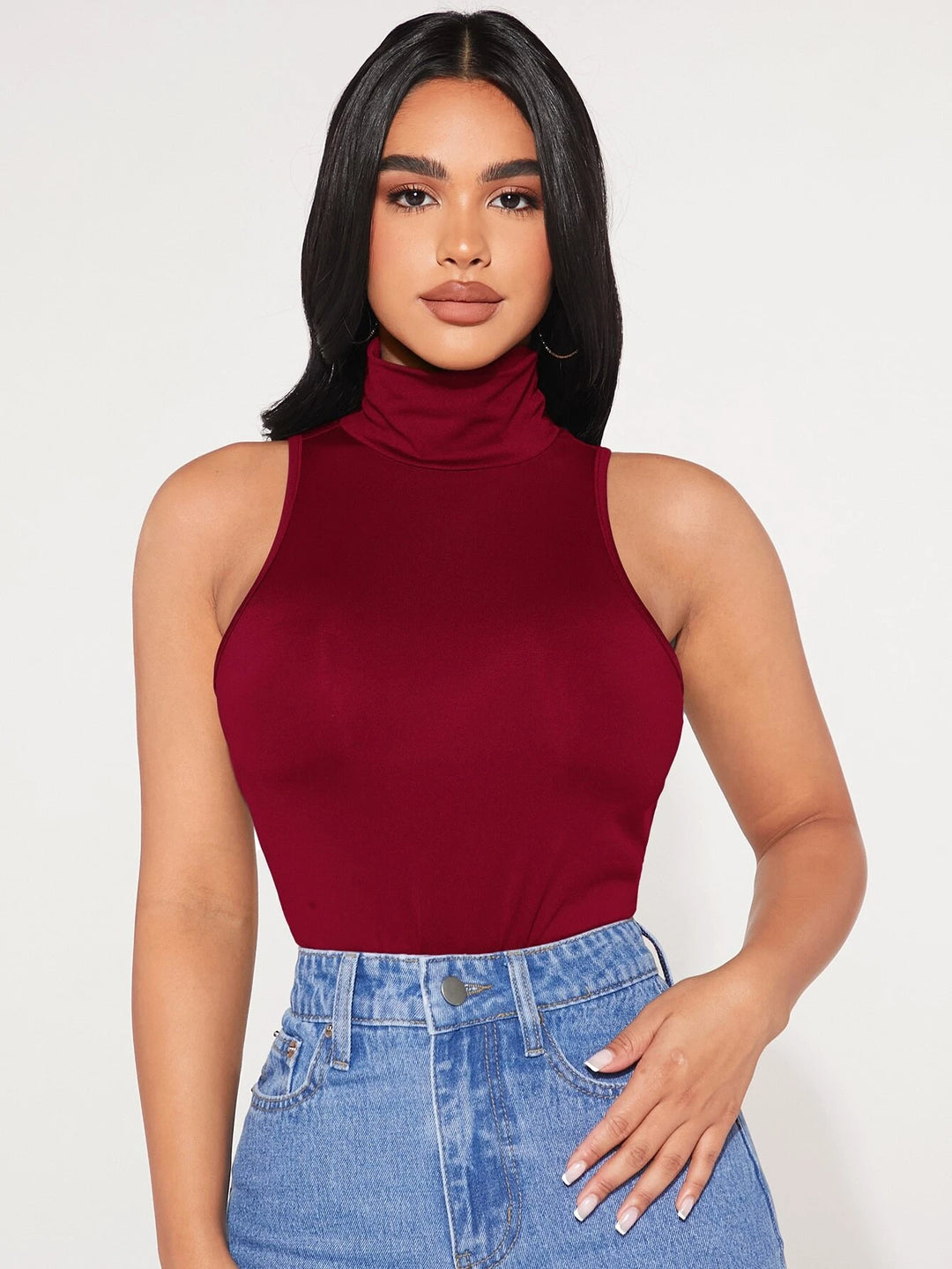 High Neck Solid Tank Bodysuit