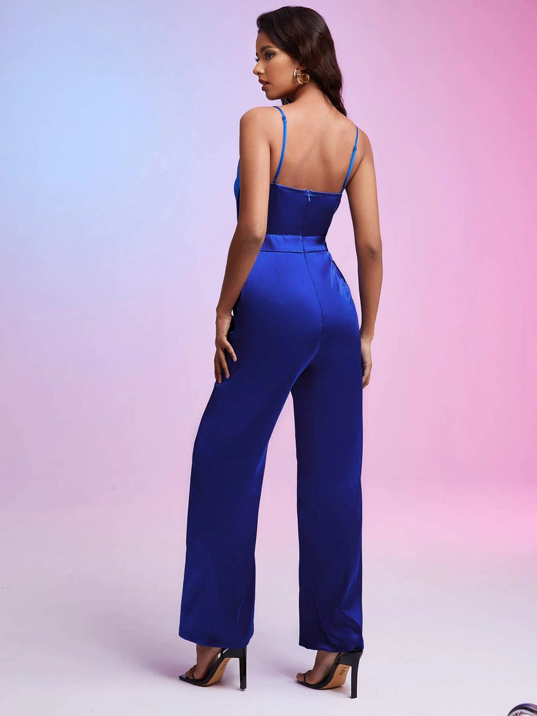 Draped Collar Satin Cami Jumpsuit