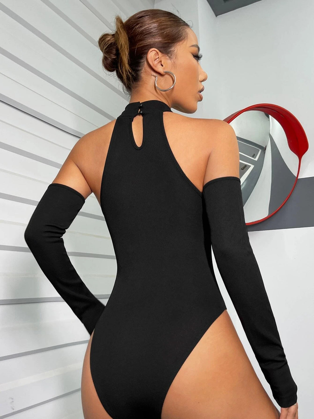 Halter Neck Bodysuit With Arm Sleeves