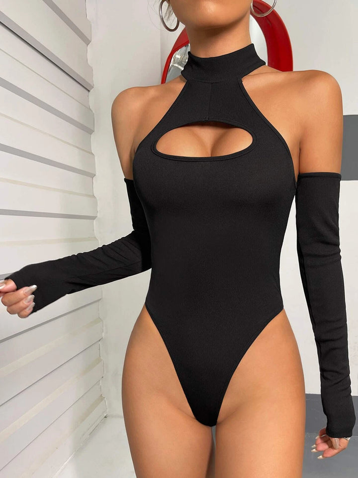 Halter Neck Bodysuit With Arm Sleeves