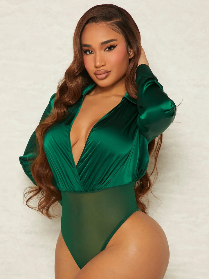 Mesh Ruched Wrap Bodysuit