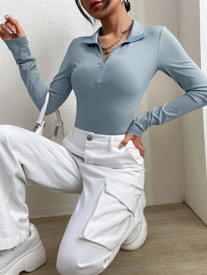 Half Zipper Long Sleeve Bodysuit
