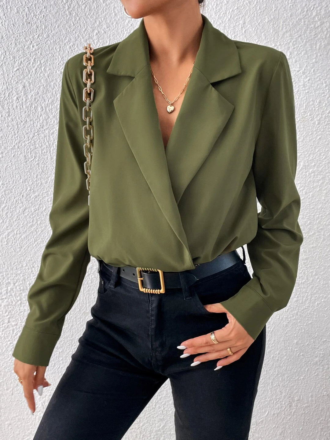 Lapel Neck Shirt Bodysuit