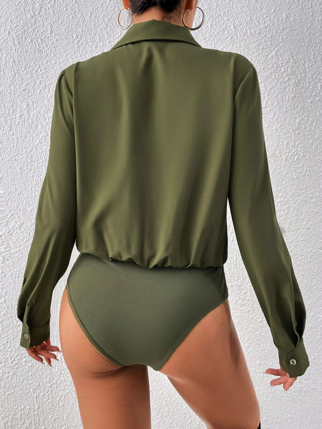 Lapel Neckline Shirt Style Bodysuit