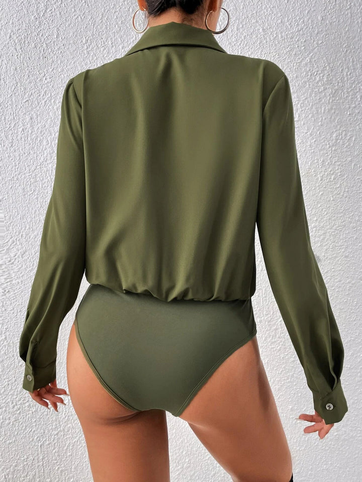 Lapel Neck Shirt Bodysuit