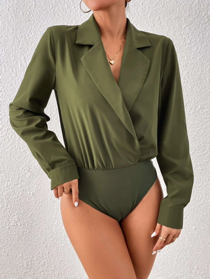 Lapel Neck Shirt Bodysuit