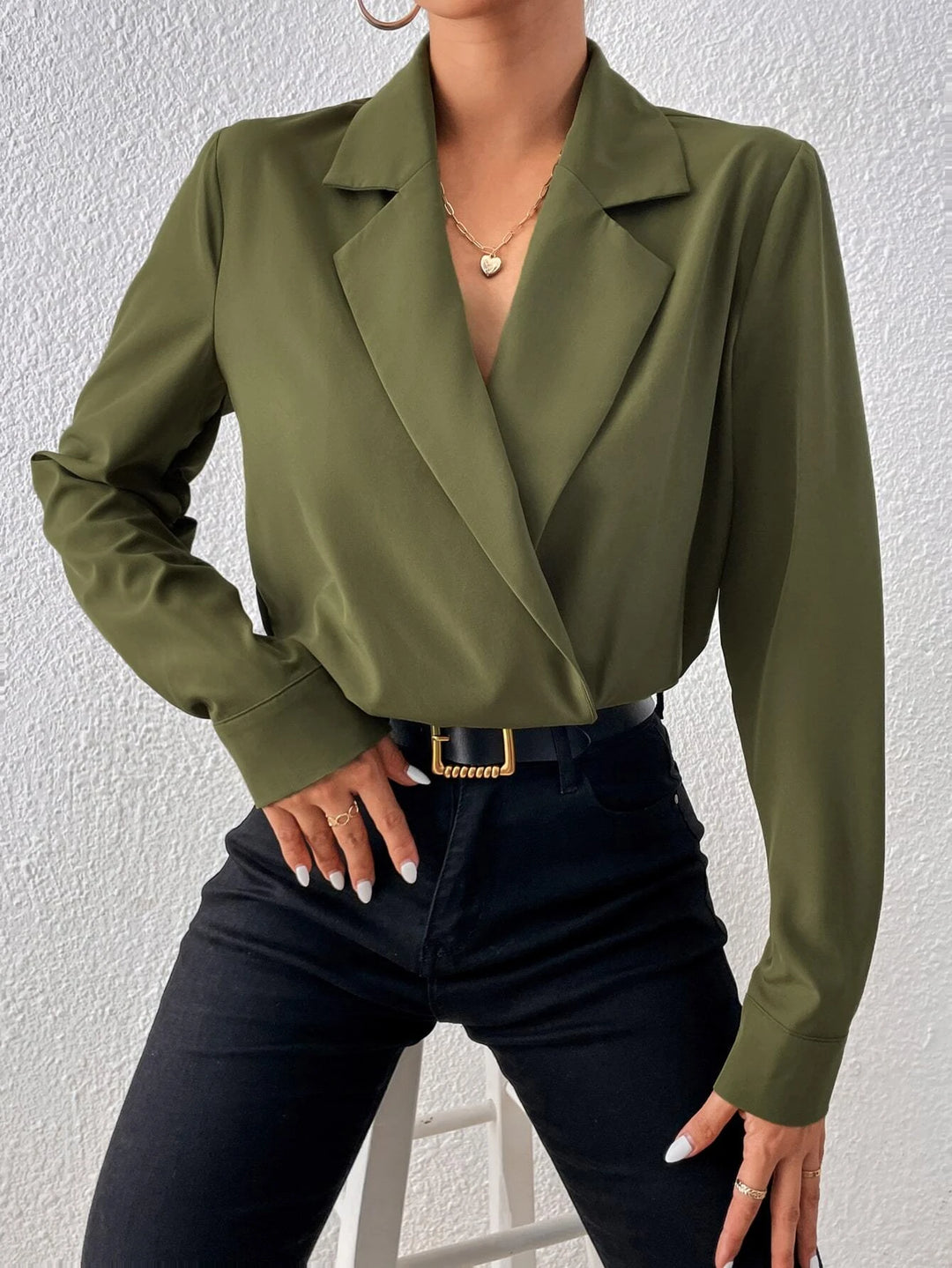 Lapel Neck Shirt Bodysuit