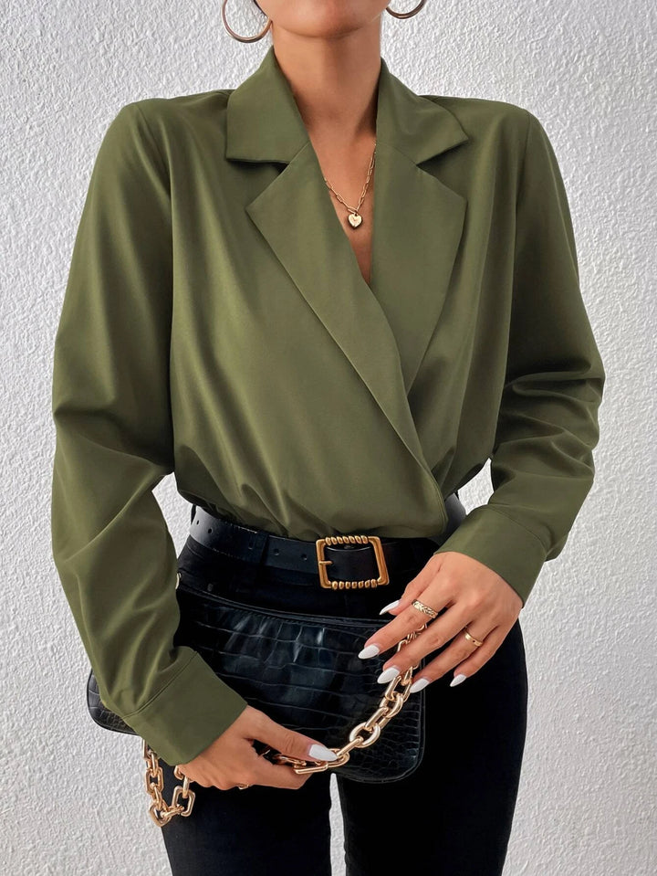 Lapel Neck Shirt Bodysuit