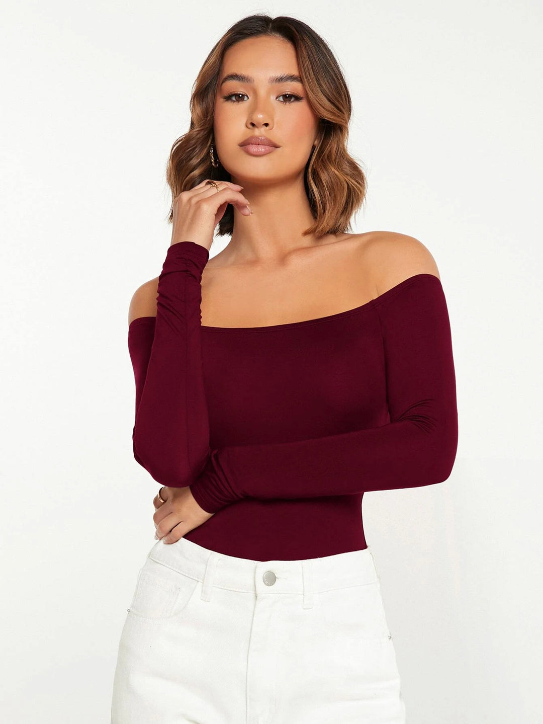 Solid Coloured Off Shoulder Bodysuit