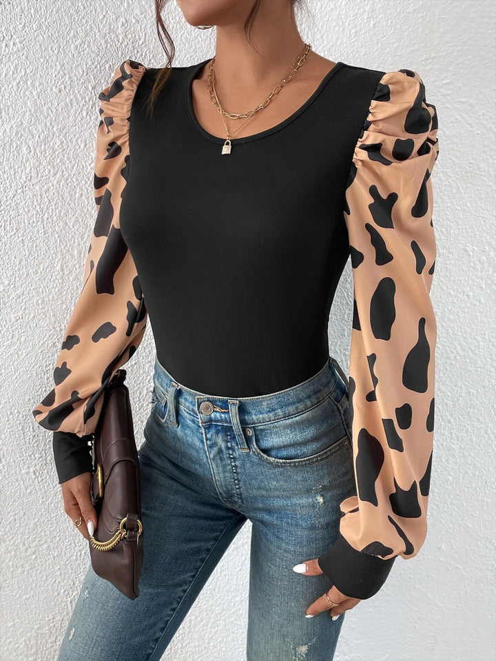 Graphic Print Puff Sleeve Bodysuit