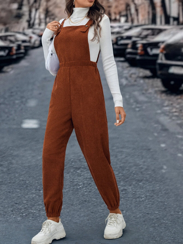 Solid Coloured Sleeveless Long Jumpsuit