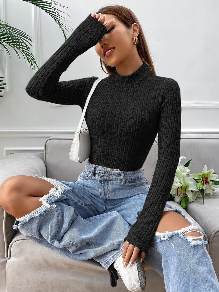 Mock Neck Rib Knit Bodysuit