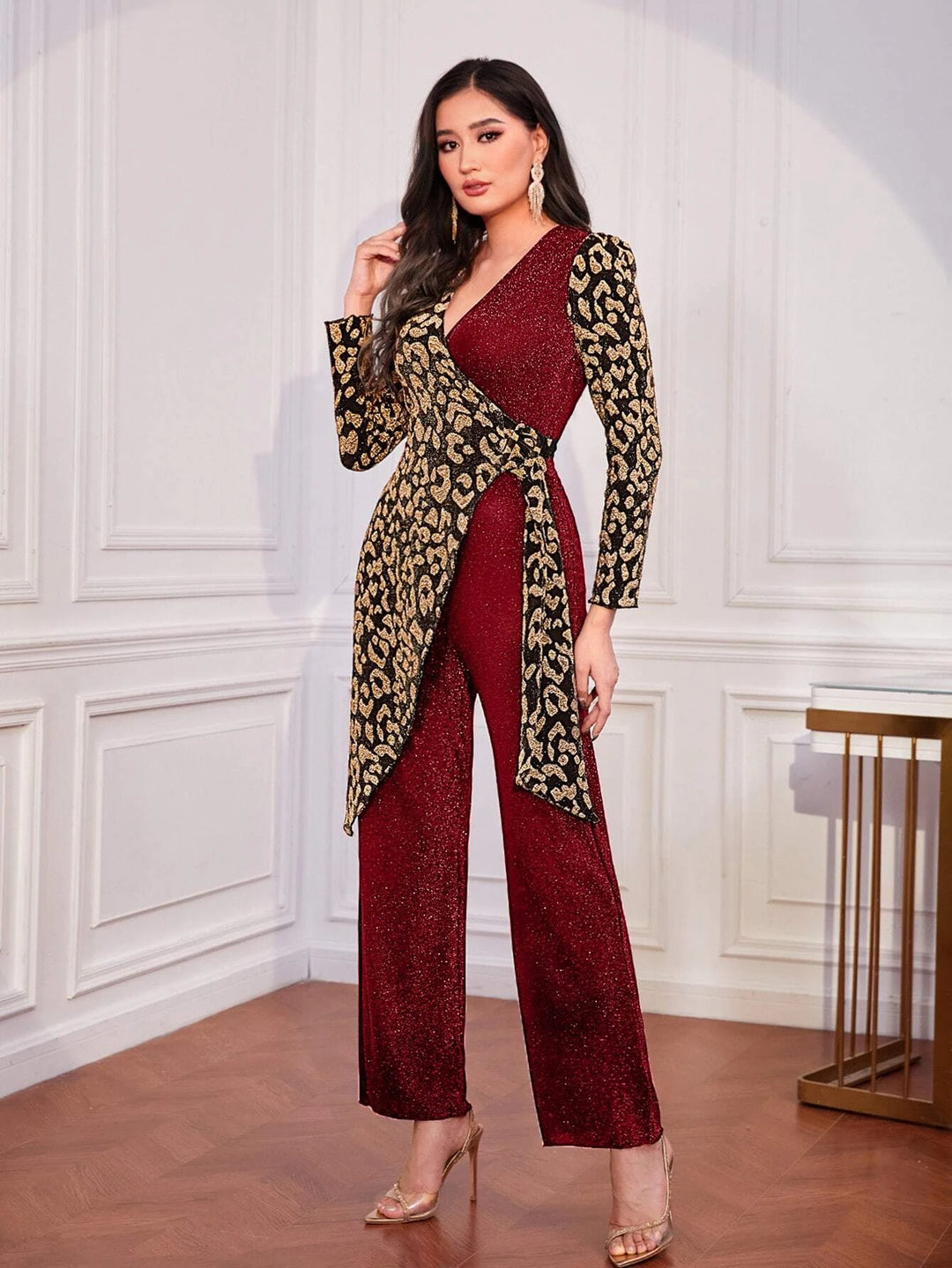 Leopard Print Long Sleeve Jumpsuit