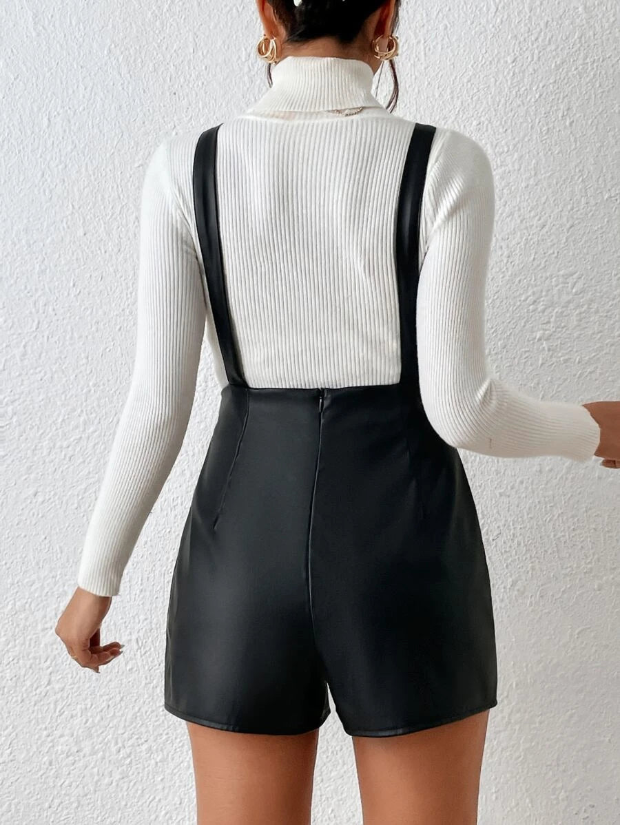 PU Leather Romper Without Sweater