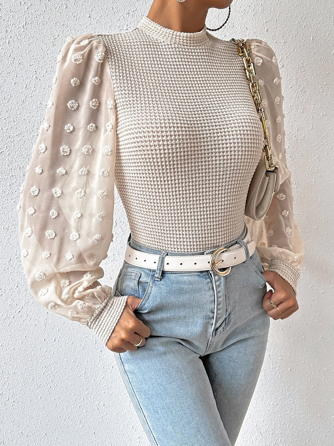 Sleeve Mock Neck Waffle Knit Bodysuit