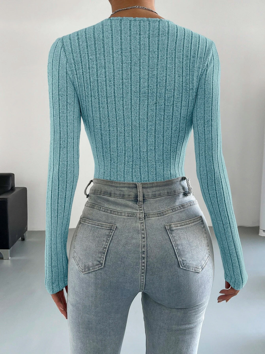 Surplice Neck Ribbed Knit Bodysuit