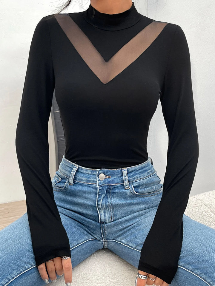 Contrast Mesh Long Sleeve Bodysuit