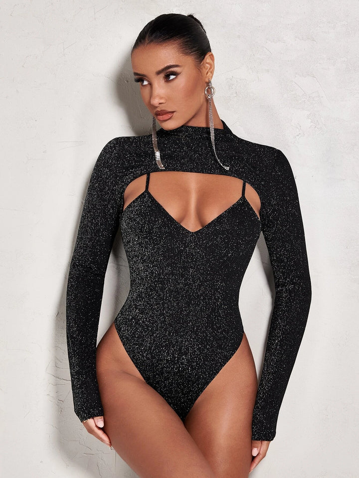 Long Sleeve Front Glitter Bodysuit