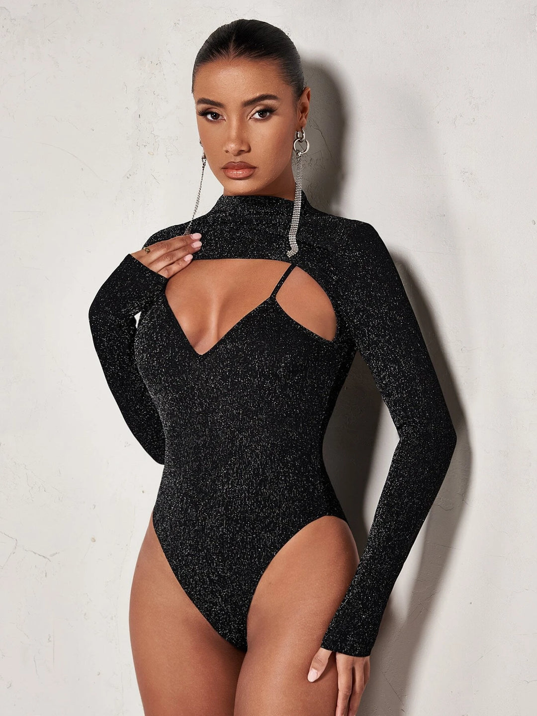 Long Sleeve Front Glitter Bodysuit