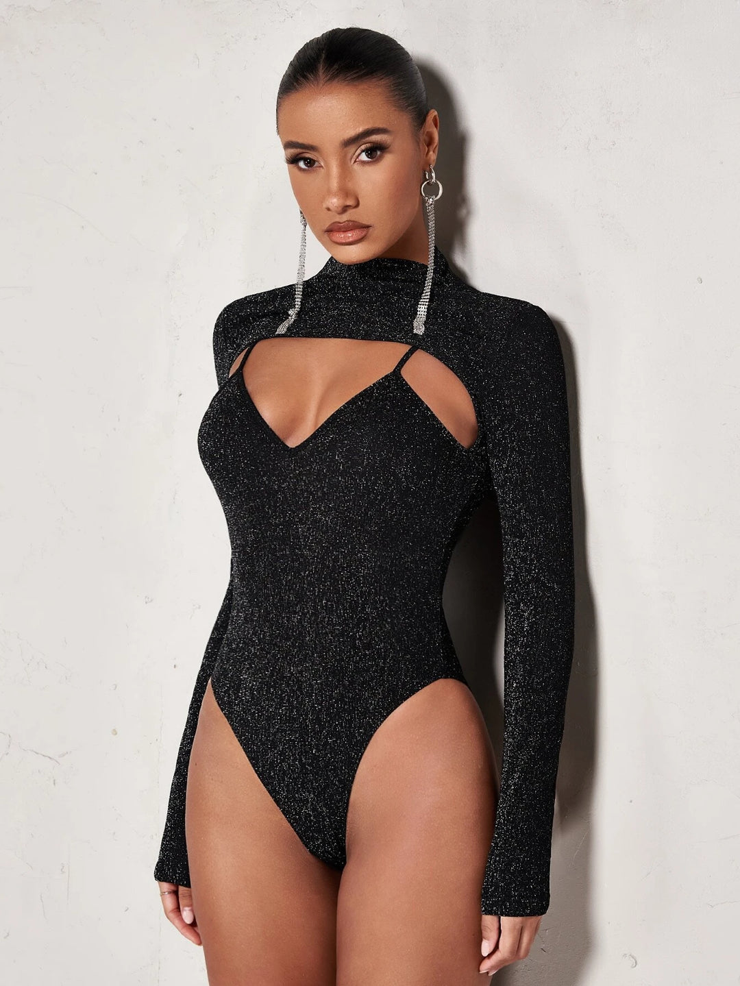 Long Sleeve Front Glitter Bodysuit