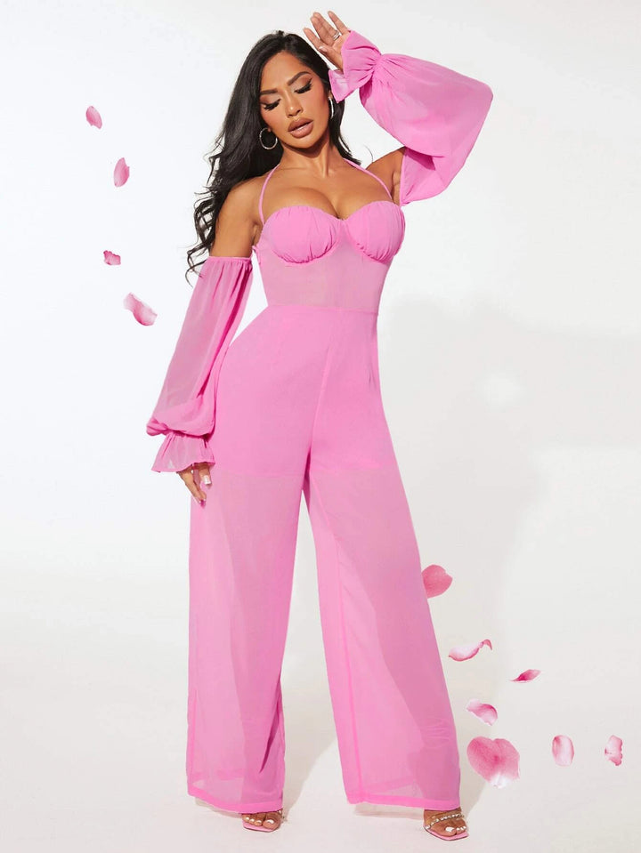 Neck Flounce Sleeve Jumpsuit