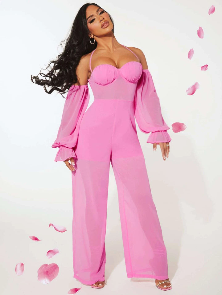 Neck Flounce Sleeve Jumpsuit