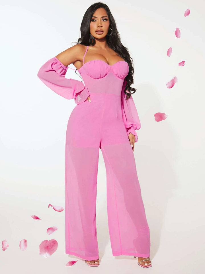 Neck Flounce Sleeve Jumpsuit