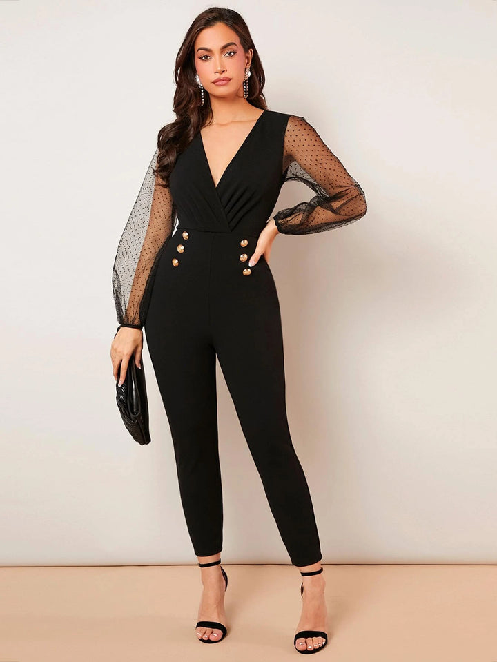 Lantern Sleeve Double Button Jumpsuit