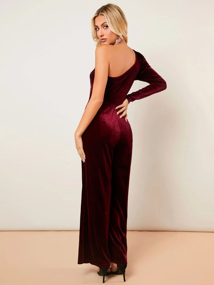 One-Shoulder-Jumpsuit mit weitem Bein und Gürtel