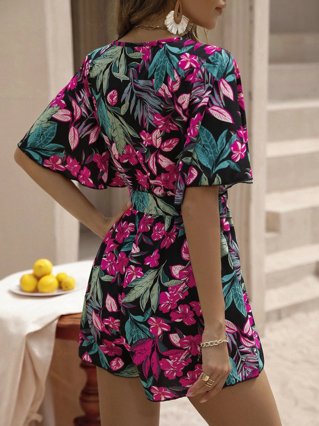 Floral Print Wrap Belted Jumpsuit