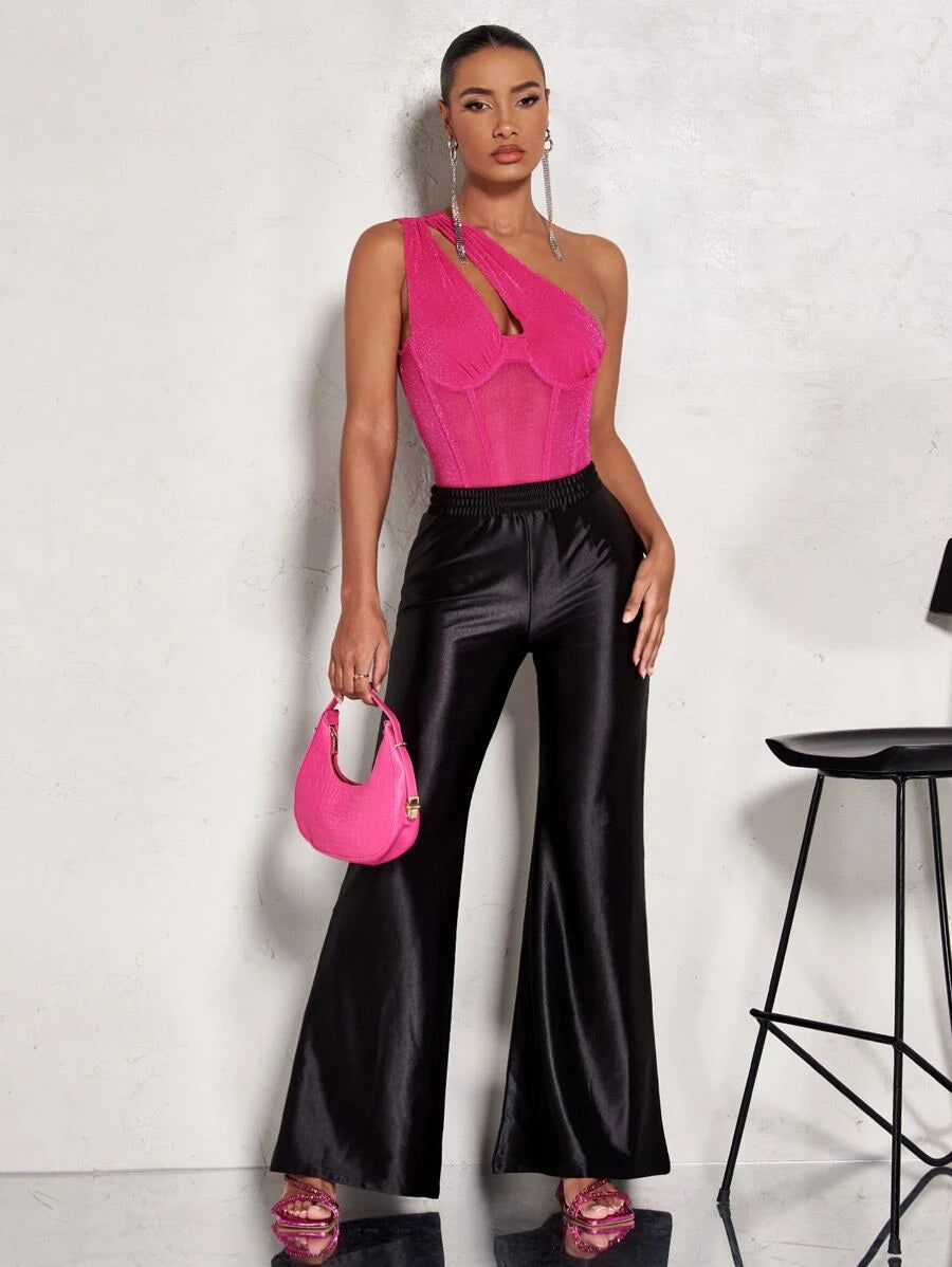 One Shoulder Cut Out Sleeveless Bodysuit