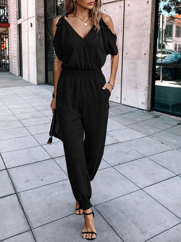 Short Sleeve With Slant Pockets Jumpsuit