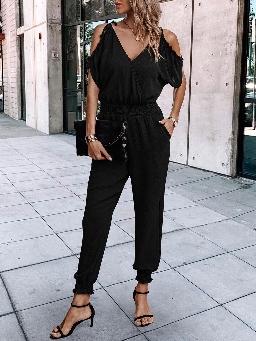 Short Sleeve With Slant Pockets Jumpsuit