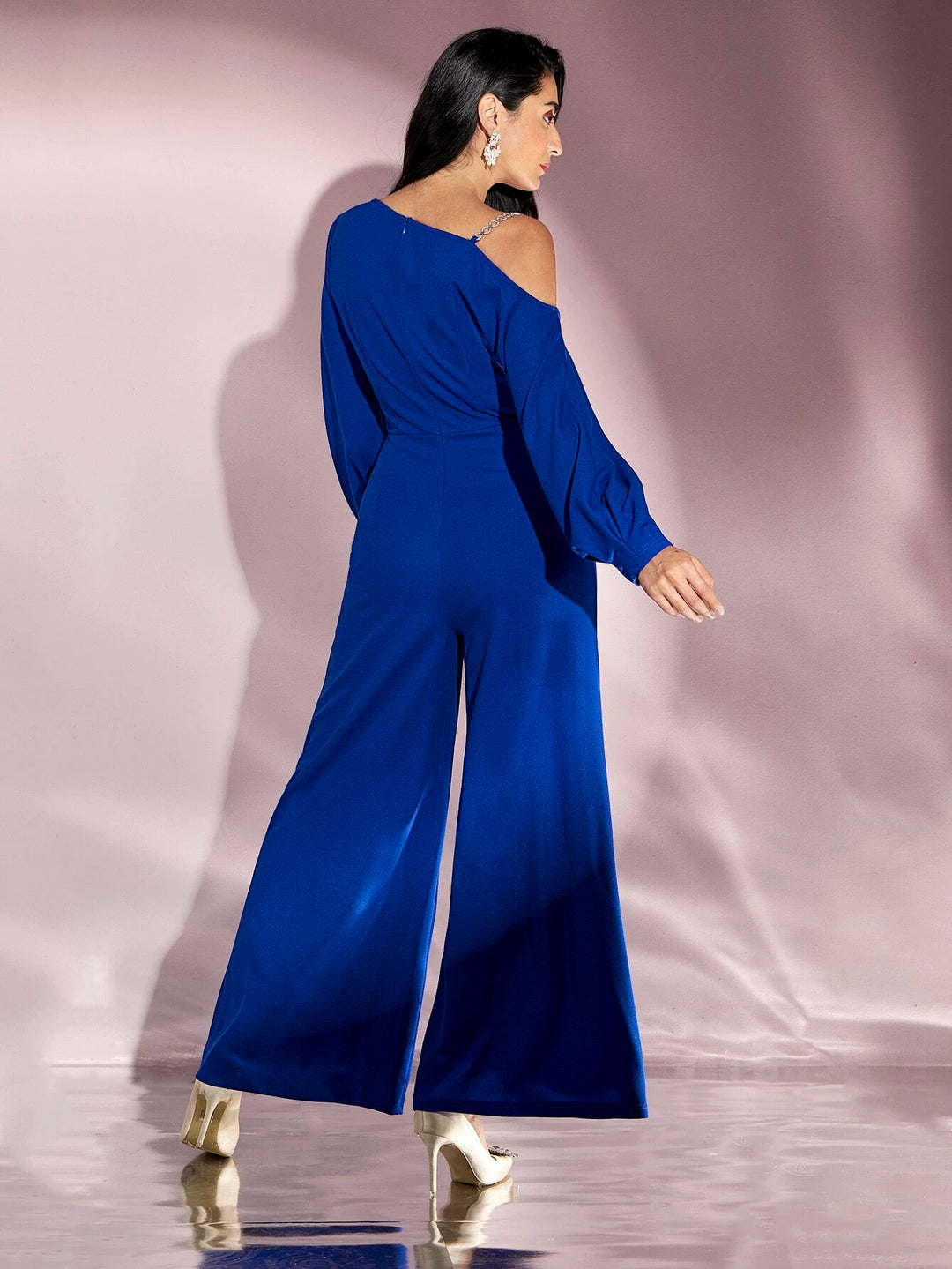 Asymmetrical Neck Lantern Sleeve Jumpsuit